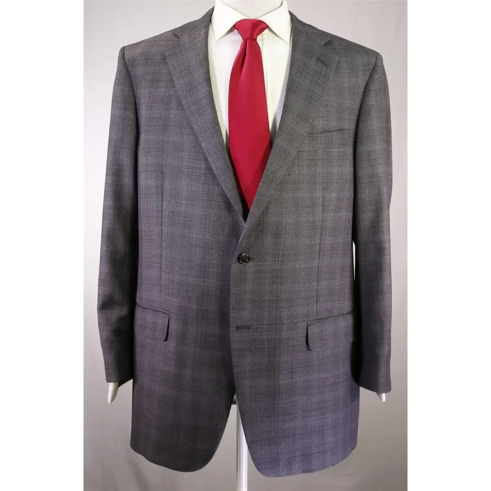 Hart Schaffner Marx Very Recent Gray Windowpane Plaid 2-Btn Wool Suit 44L